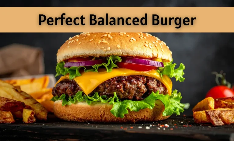 Close-up of a perfectly balanced burger with a juicy patty, melted cheese, fresh lettuce, tomato, and soft bun